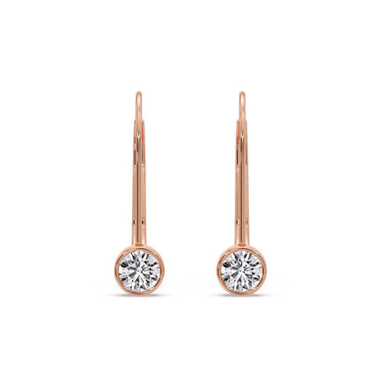 Lever Back Bezel Set Round Diamond Earrings