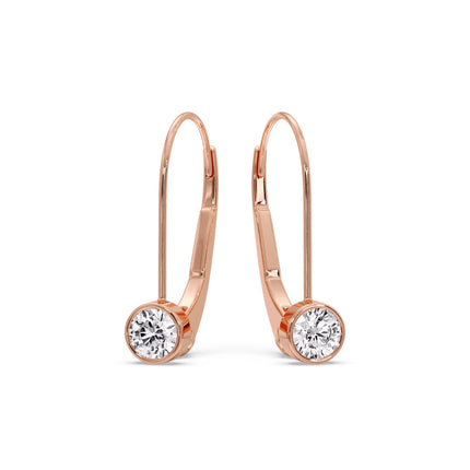 Lever Back Bezel Set Round Diamond Earrings