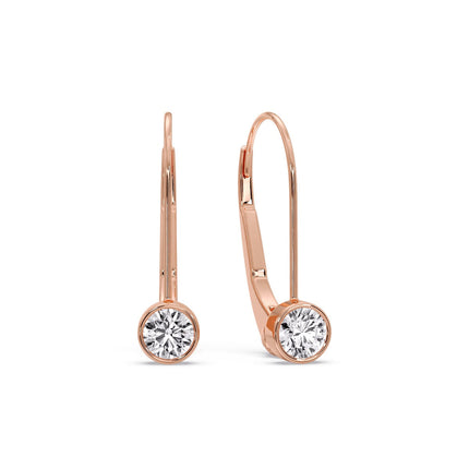 Lever Back Bezel Set Round Diamond Earrings