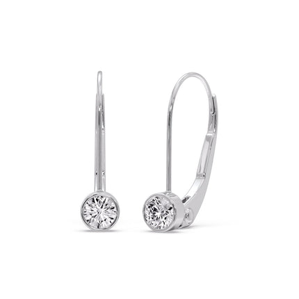 Lever Back Bezel Set Round Diamond Earrings