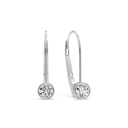 Lever Back Bezel Set Round Diamond Earrings