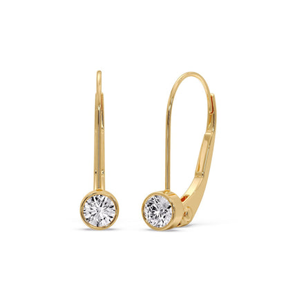Lever Back Bezel Set Round Diamond Earrings