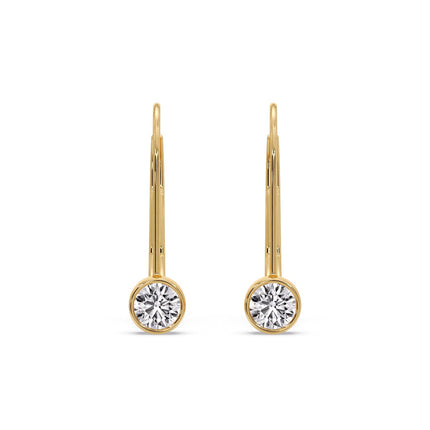 Lever Back Bezel Set Round Diamond Earrings