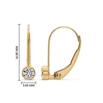 Lever Back Bezel Set Round Diamond Earrings