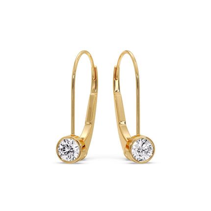 Lever Back Bezel Set Round Diamond Earrings