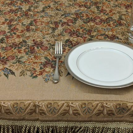 DaDa Bedding Wildflower Wonderland Floral Golden Beige Tan Square Dining Table Cloth (3100)