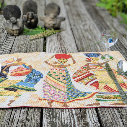 DaDa Bedding Set of 4-Pieces Dancing Women African Kwanzaa Tapestry Dining Table Placemats 13” x 19” (18117)