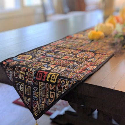 DaDa Bedding Ethnic Ornaments Geometric Black Elegant Woven Tapestry Dining Table Runner (18118)