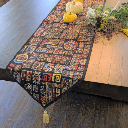 DaDa Bedding Ethnic Ornaments Geometric Black Elegant Woven Tapestry Dining Table Runner (18118)