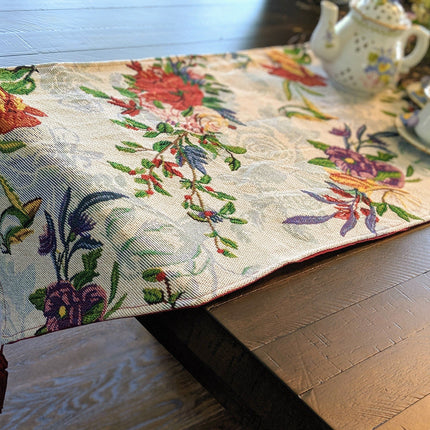DaDa Bedding Floral Roses Tropical Paradise Birds Woven Tapestry Dining Table Runner (18116)