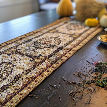 DaDa Bedding Golden Persian Style Rug Floral Brown Elegant Woven Tapestry Dining Table Runner (18119)