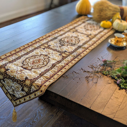 DaDa Bedding Golden Persian Style Rug Floral Brown Elegant Woven Tapestry Dining Table Runner (18119)