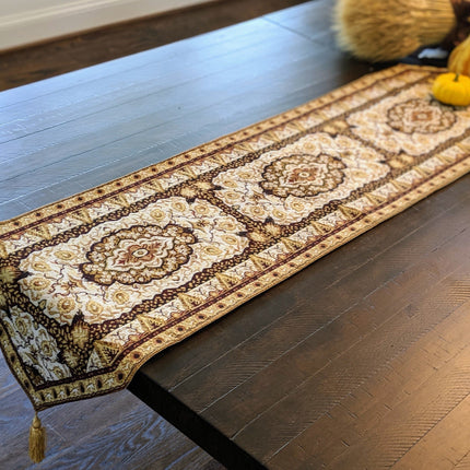 DaDa Bedding Golden Persian Style Rug Floral Brown Elegant Woven Tapestry Dining Table Runner (18119)