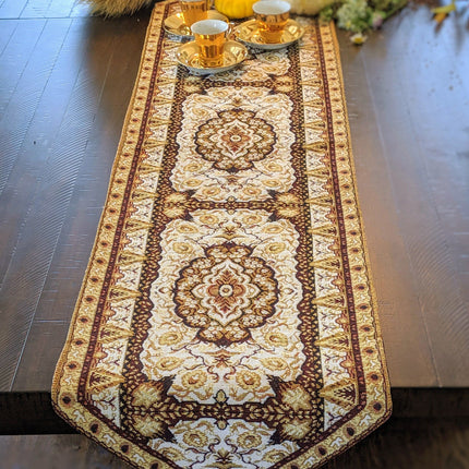 DaDa Bedding Golden Persian Style Rug Floral Brown Elegant Woven Tapestry Dining Table Runner (18119)