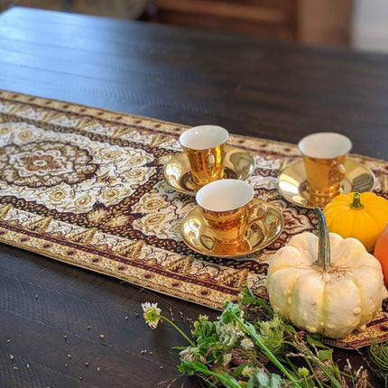 DaDa Bedding Golden Persian Style Rug Floral Brown Elegant Woven Tapestry Dining Table Runner (18119)