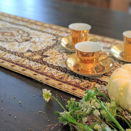 DaDa Bedding Golden Persian Style Rug Floral Brown Elegant Woven Tapestry Dining Table Runner (18119)