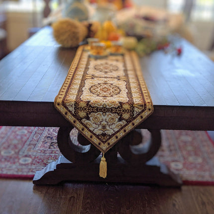 DaDa Bedding Golden Persian Style Rug Floral Brown Elegant Woven Tapestry Dining Table Runner (18119)