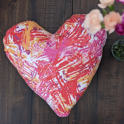 DaDa Bedding Hand-Made Sewn Marble Painted Heart Shaped Reversible Colorful Throw Pillow - 16” x 14”