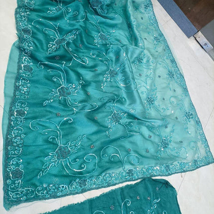 Beautiful Designer Tissu Organza Saree with Jaal Hand Work