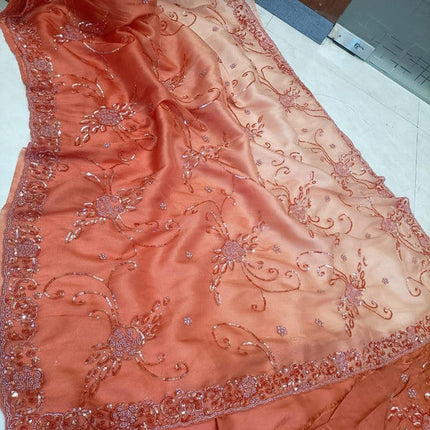 Beautiful Designer Tissu Organza Saree with Jaal Hand Work