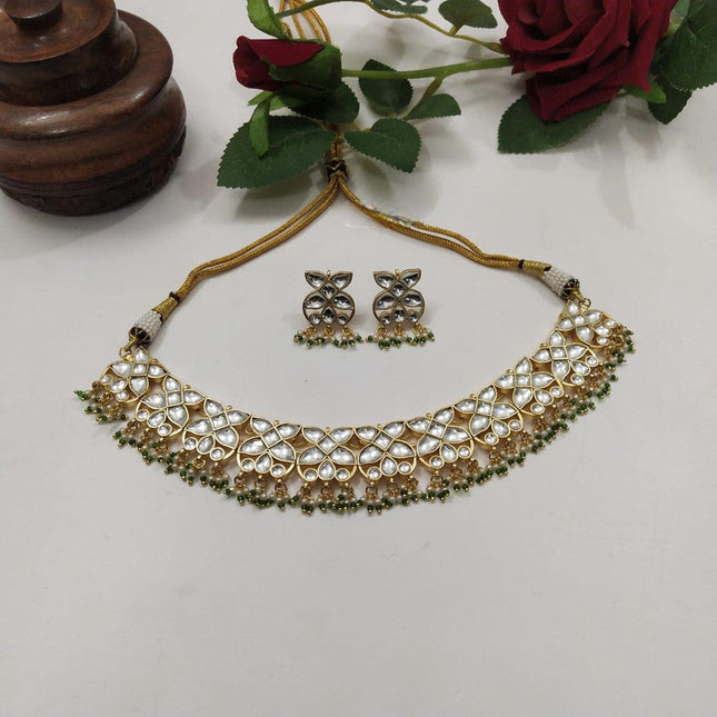 Beautiful Kundan Meena White Necklace Set