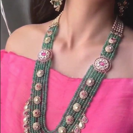 Antique jewelry Copper Gold Plated Green Necklace Set with Earrings