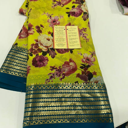 Digital Floral Print Mysoore Silk Saree