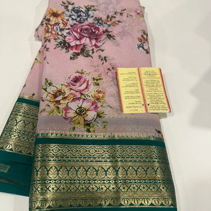 Digital Floral Print Mysoore Silk Saree
