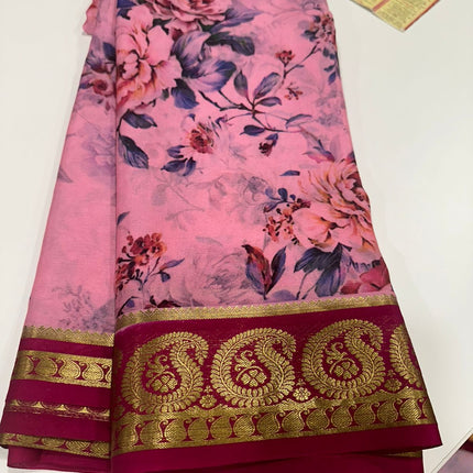 Digital Floral Print Mysoore Silk Saree