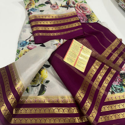 Digital Floral Print Mysoore Silk Saree
