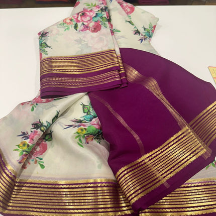 Digital Floral Print Mysoore Silk Saree