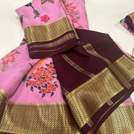 Digital Floral Print Mysoore Silk Saree