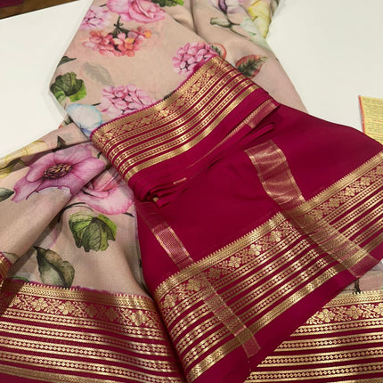 Digital Floral Print Mysoore Silk Saree