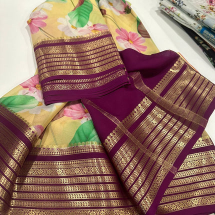 Digital Floral Print Mysoore Silk Saree