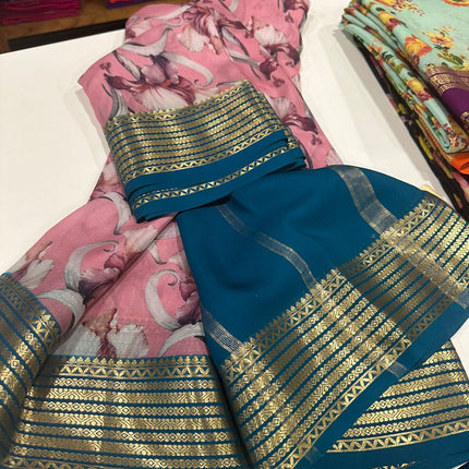 Digital Floral Print Mysoore Silk Saree