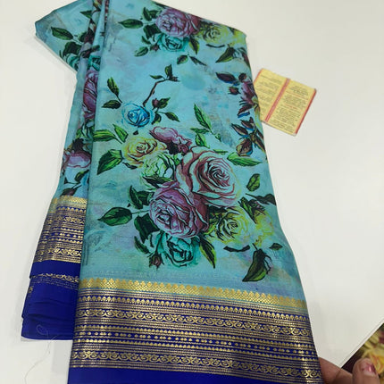 Digital Floral Print Mysoore Silk Saree