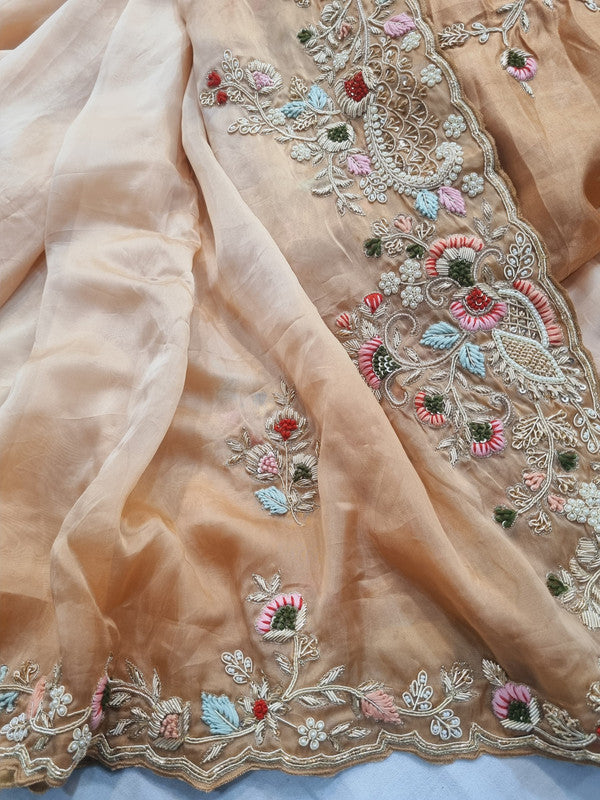 Beautiful Italian Organza Saree with Zardosi Hand Work