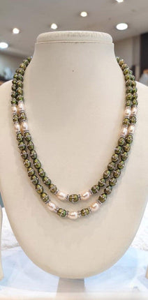Traditional Pearl Beaded Double Layer Necklace Set