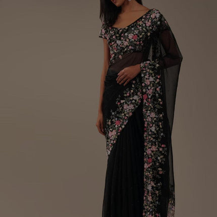 Beautiful Pure Russian Silk Saree with French Nott & Katha Hand Work