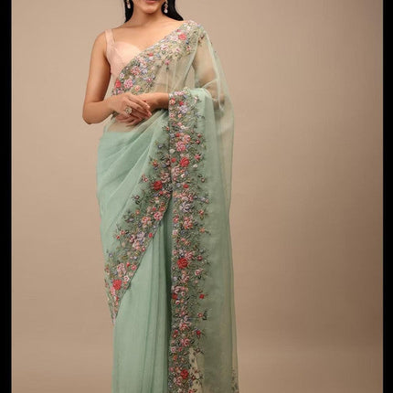 Beautiful Pure Russian Silk Saree with French Nott & Katha Hand Work
