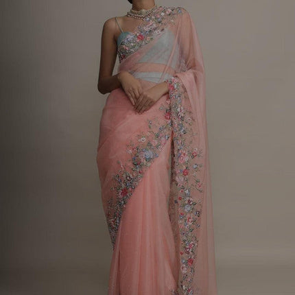 Beautiful Pure Russian Silk Saree with French Nott & Katha Hand Work