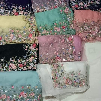 Beautiful Pure Russian Silk Saree with French Nott & Katha Hand Work