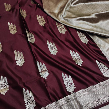 100% Pure Katan Handloom Woven Banarasi Silk Saree with Traditional Design