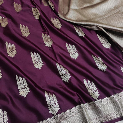 100% Pure Katan Handloom Woven Banarasi Silk Saree with Traditional Design