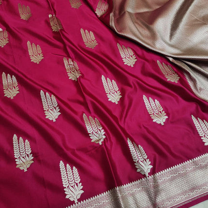 100% Pure Katan Handloom Woven Banarasi Silk Saree with Traditional Design