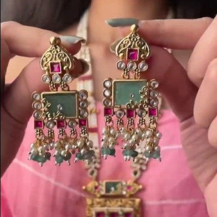 Designer Kundan Motimala Antique Necklace Set for Women