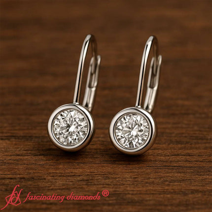 Lever Back Bezel Set Round Diamond Earrings