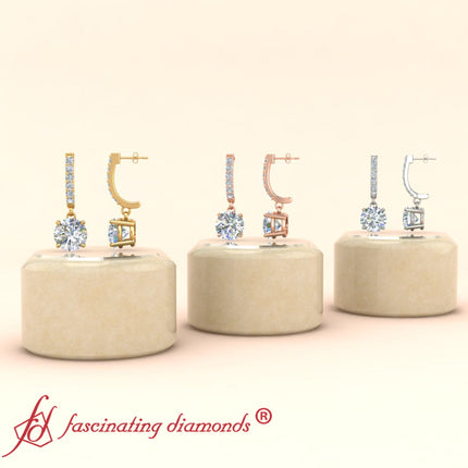 1 Carat Solitaire Halo Diamond Drop Earrings