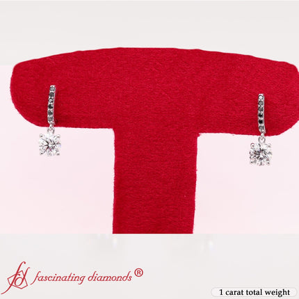 1 Carat Solitaire Halo Diamond Drop Earrings