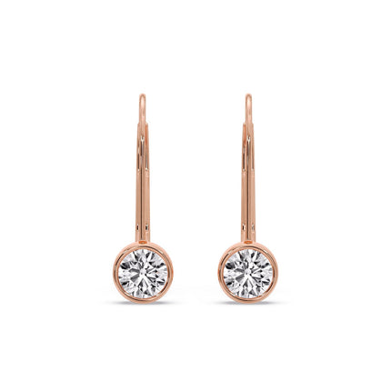 Lever Back Bezel Set Round Diamond Earrings